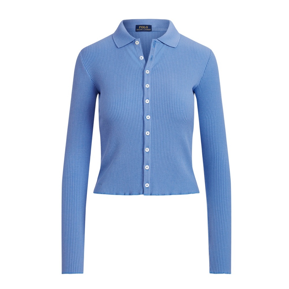 Polo by Ralph Lauren Blue Ribbed Top, Size Small, Cropped